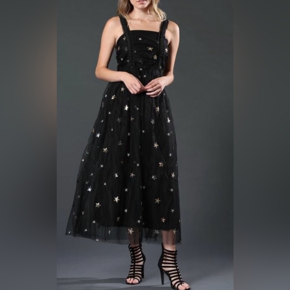 Nylon Apparel Black midi dress sequin stars NWT Large